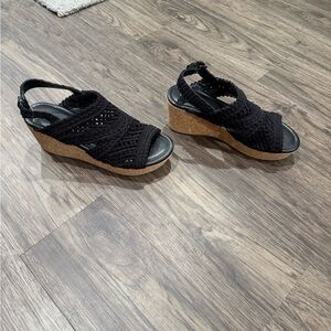 Black Crochet Wedge Sandals